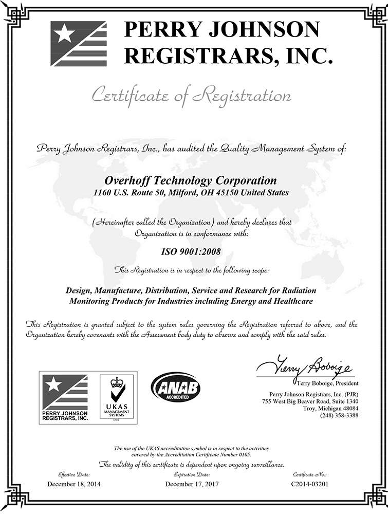 US Nuclear Corp unit Overhoff Tech receives ISO 9001 Certification